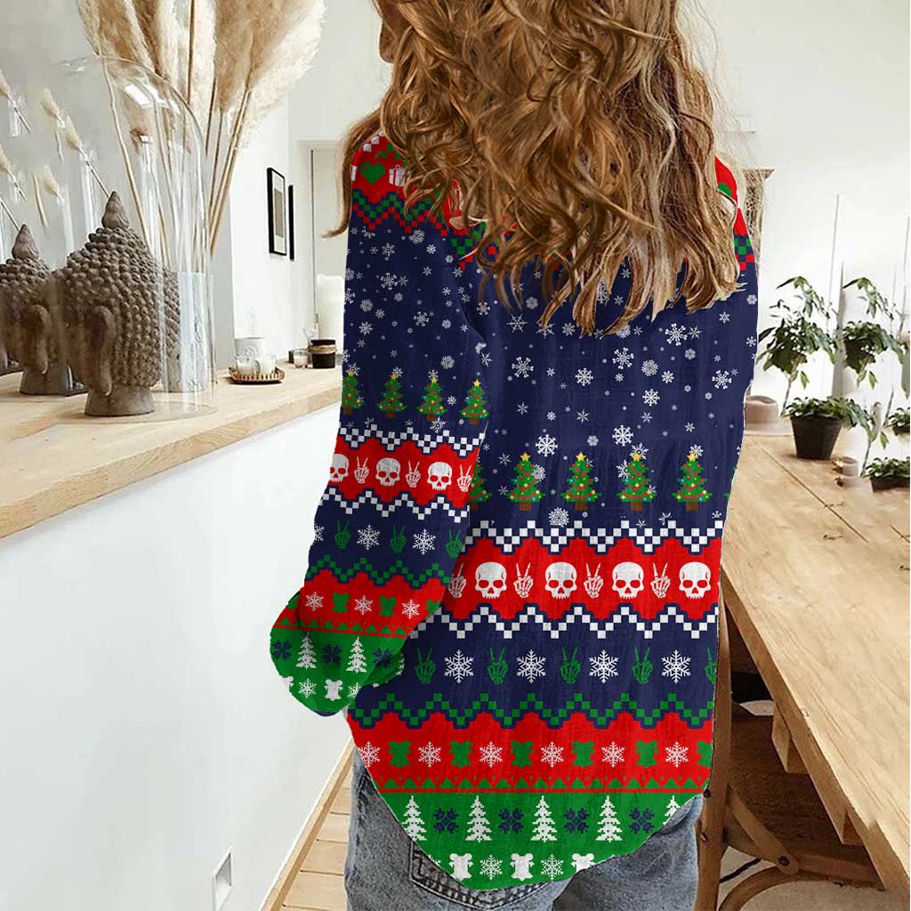 Dead Inside But Jolly Af Christmas Skeleton Women Casual Shirt Xmas Holiday Patterns - Wonder Print Shop