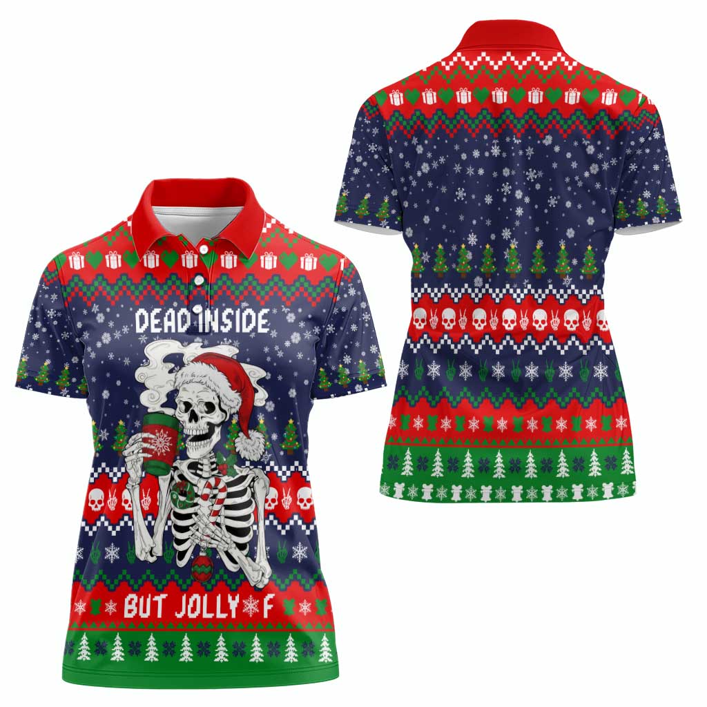 Dead Inside But Jolly Af Christmas Skeleton Women Polo Shirt Xmas Holiday Patterns - Wonder Print Shop