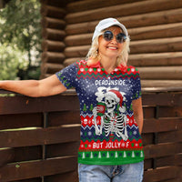 Dead Inside But Jolly Af Christmas Skeleton Women Polo Shirt Xmas Holiday Patterns - Wonder Print Shop