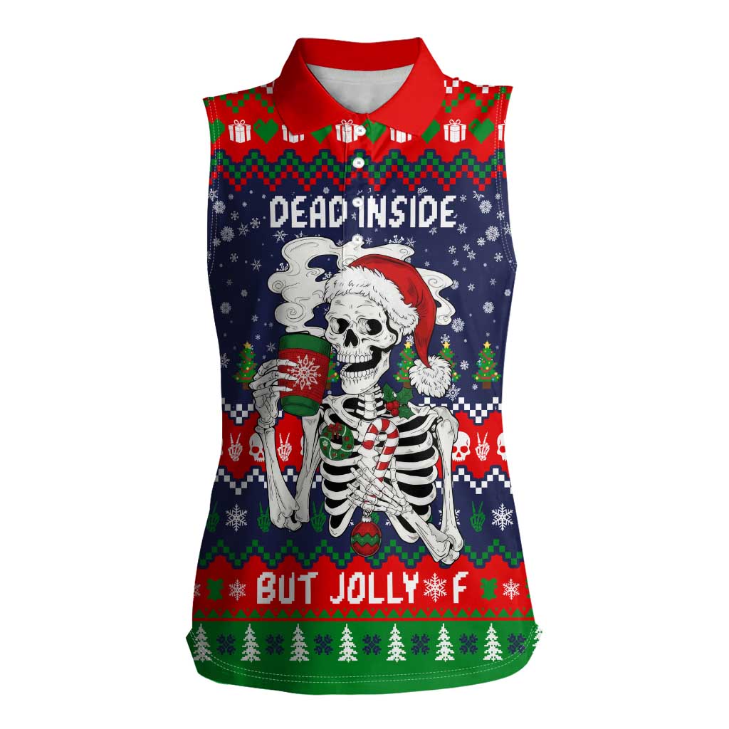 Dead Inside But Jolly Af Christmas Skeleton Women Sleeveless Polo Shirt Xmas Holiday Patterns - Wonder Print Shop