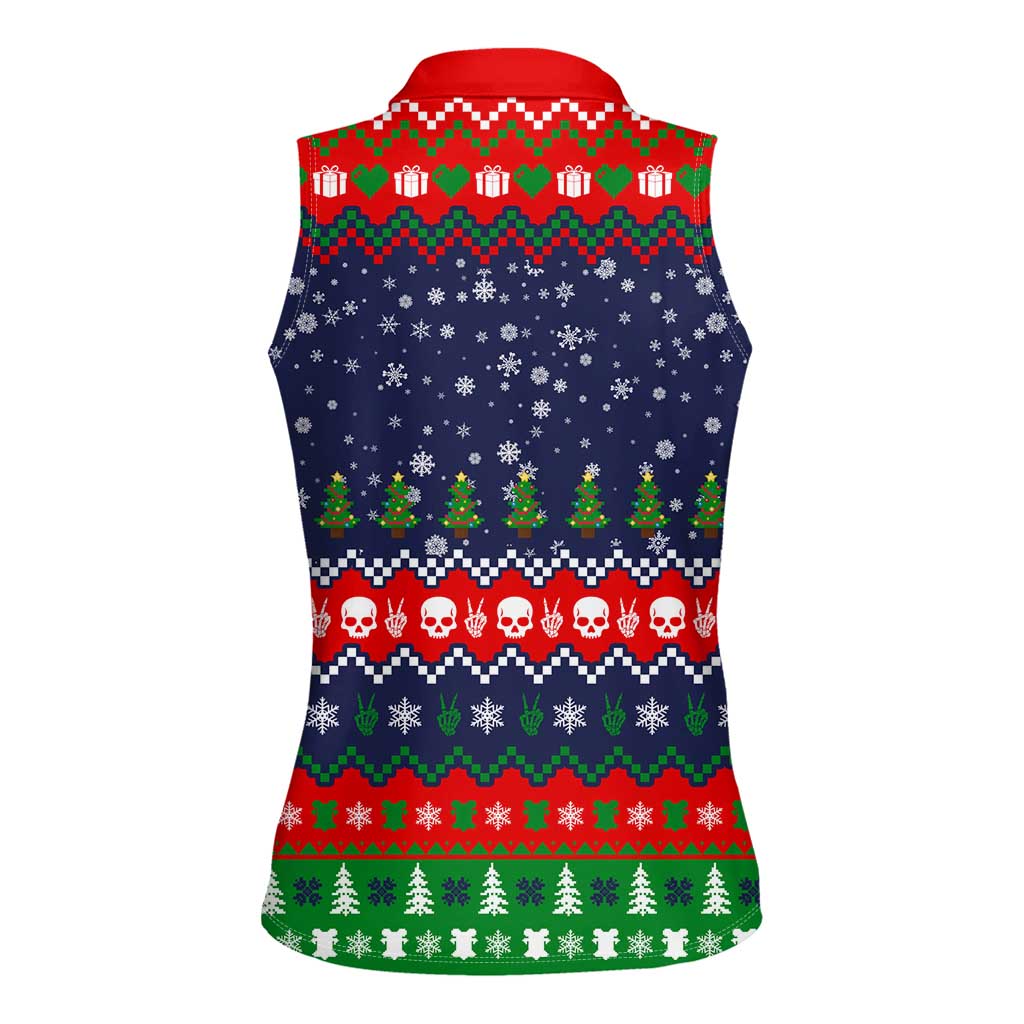 Dead Inside But Jolly Af Christmas Skeleton Women Sleeveless Polo Shirt Xmas Holiday Patterns - Wonder Print Shop