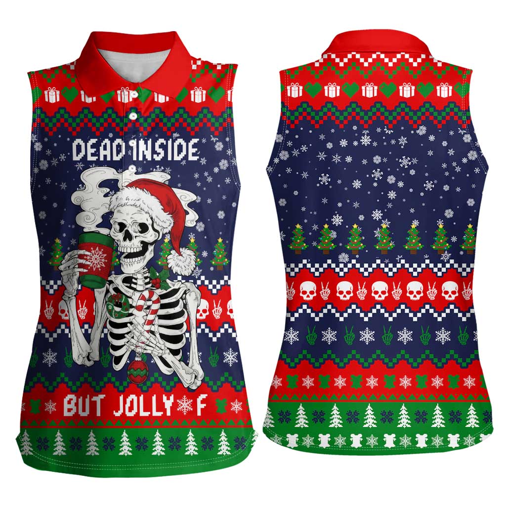 Dead Inside But Jolly Af Christmas Skeleton Women Sleeveless Polo Shirt Xmas Holiday Patterns - Wonder Print Shop