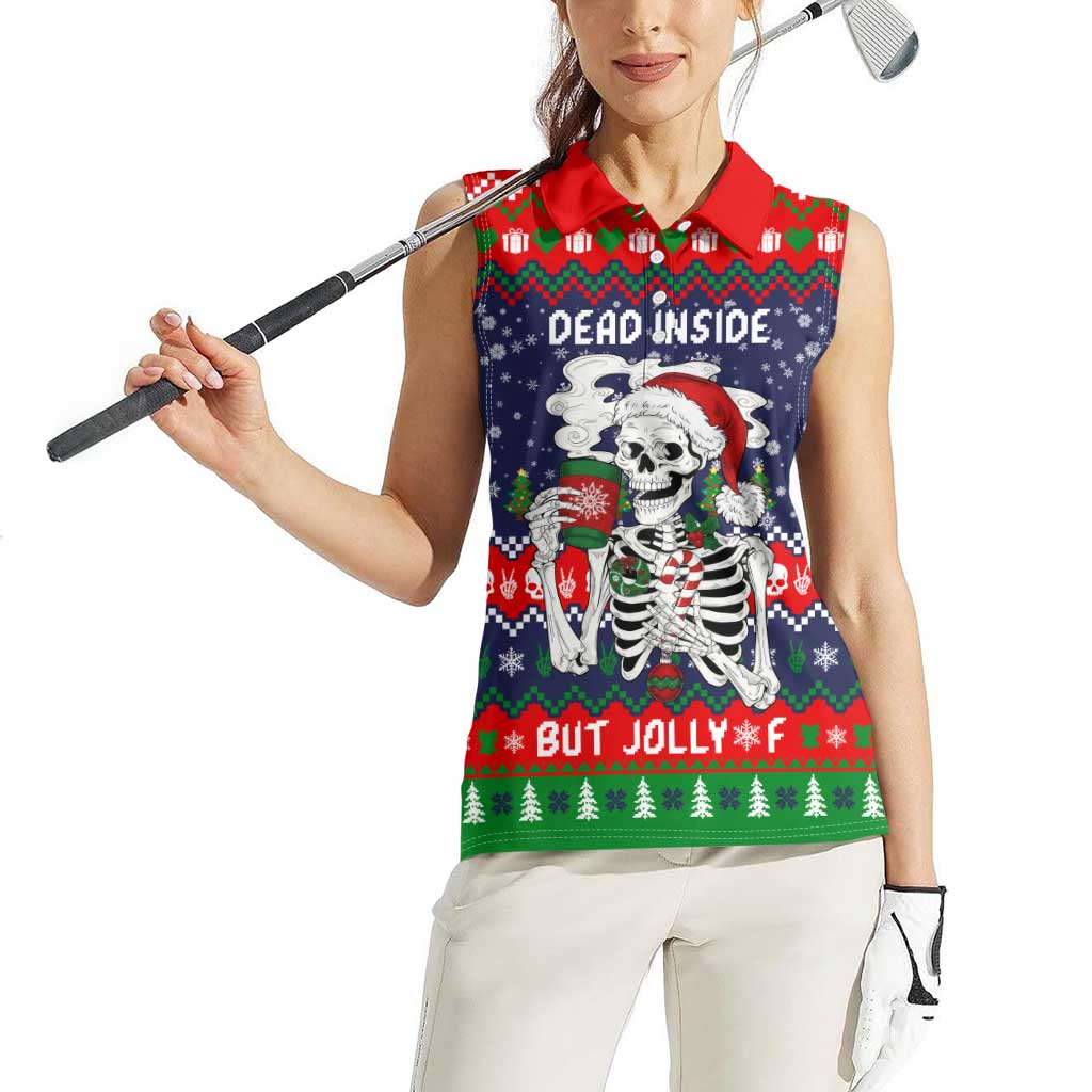 Dead Inside But Jolly Af Christmas Skeleton Women Sleeveless Polo Shirt Xmas Holiday Patterns - Wonder Print Shop