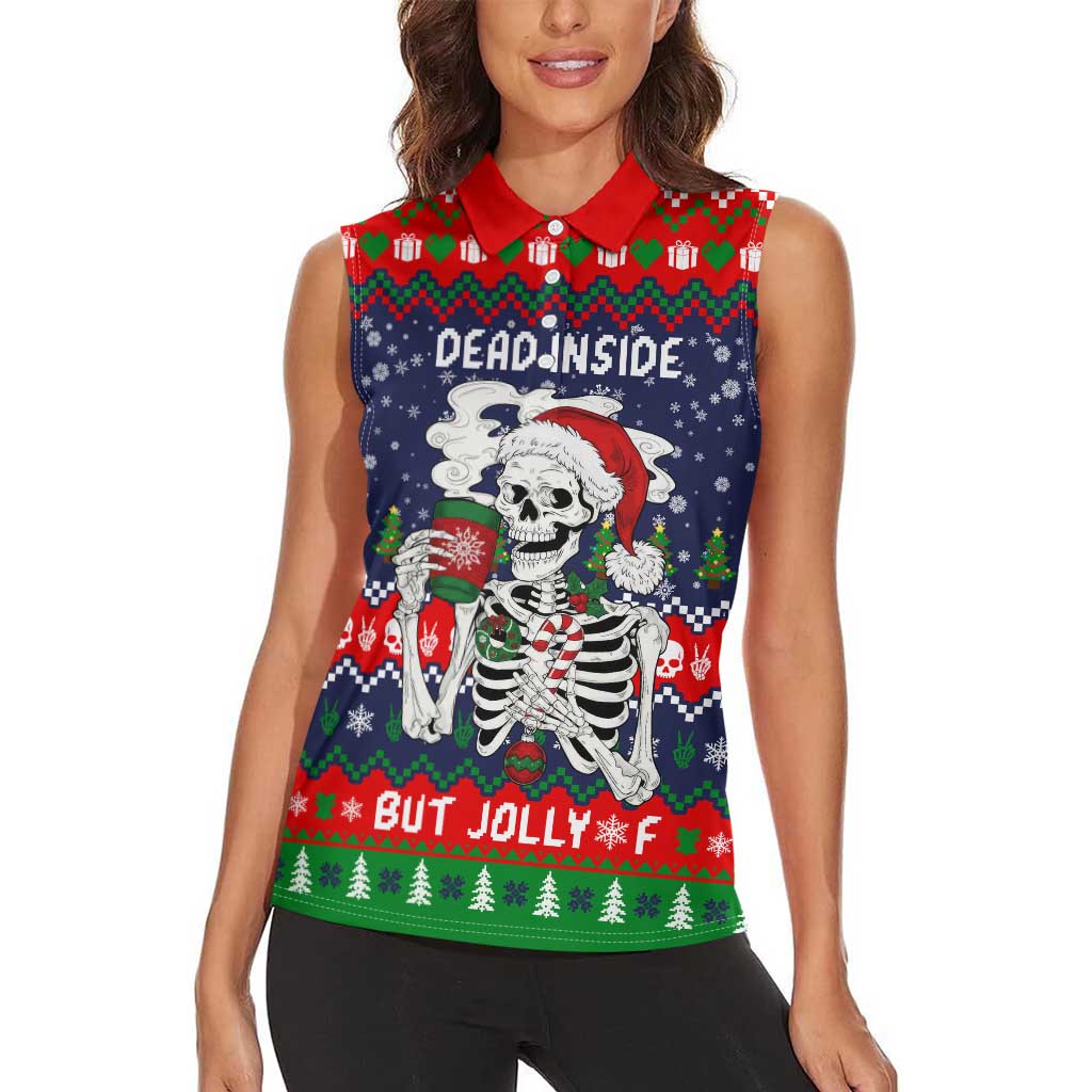 Dead Inside But Jolly Af Christmas Skeleton Women Sleeveless Polo Shirt Xmas Holiday Patterns - Wonder Print Shop
