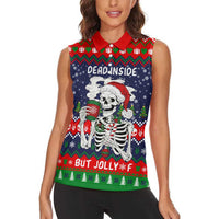 Dead Inside But Jolly Af Christmas Skeleton Women Sleeveless Polo Shirt Xmas Holiday Patterns - Wonder Print Shop