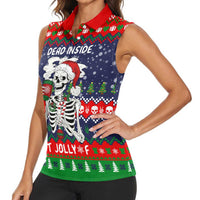 Dead Inside But Jolly Af Christmas Skeleton Women Sleeveless Polo Shirt Xmas Holiday Patterns - Wonder Print Shop