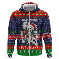 Dead Inside But Jolly Af Christmas Skeleton Zip Hoodie Xmas Holiday Patterns - Wonder Print Shop