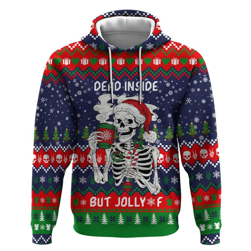 Dead Inside But Jolly Af Christmas Skeleton Zip Hoodie Xmas Holiday Patterns - Wonder Print Shop