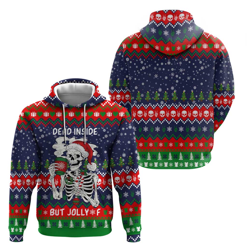 Dead Inside But Jolly Af Christmas Skeleton Zip Hoodie Xmas Holiday Patterns - Wonder Print Shop