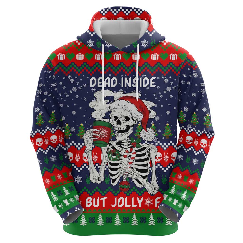 Dead Inside But Jolly Af Christmas Skeleton Zip Hoodie Xmas Holiday Patterns - Wonder Print Shop
