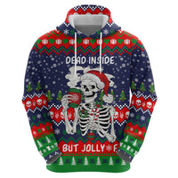 Dead Inside But Jolly Af Christmas Skeleton Zip Hoodie Xmas Holiday Patterns - Wonder Print Shop