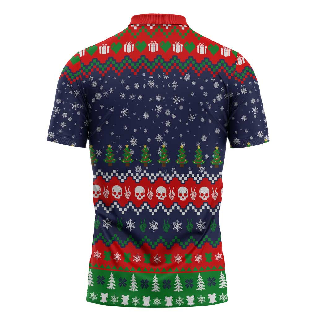 Dead Inside But Jolly Af Christmas Skeleton Zipper Polo Shirt Xmas Holiday Patterns - Wonder Print Shop