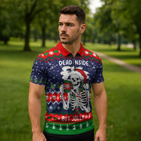 Dead Inside But Jolly Af Christmas Skeleton Zipper Polo Shirt Xmas Holiday Patterns - Wonder Print Shop