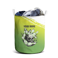 Personalized Skull Bowling Laundry Basket with Neon Green Strike Design - Edgy Bowler Style - Wonder Print Shop