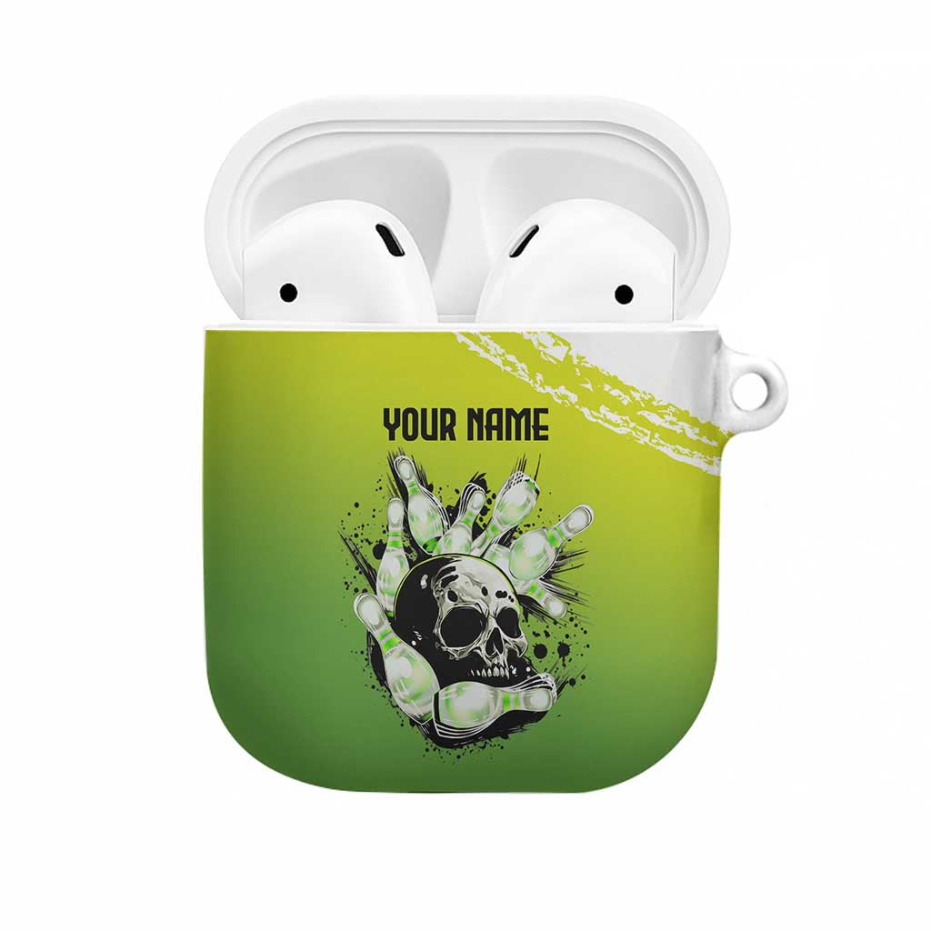 Personalized Skull Bowling AirPods Case with Neon Green Strike Design - Edgy Bowler Style - Wonder Print Shop