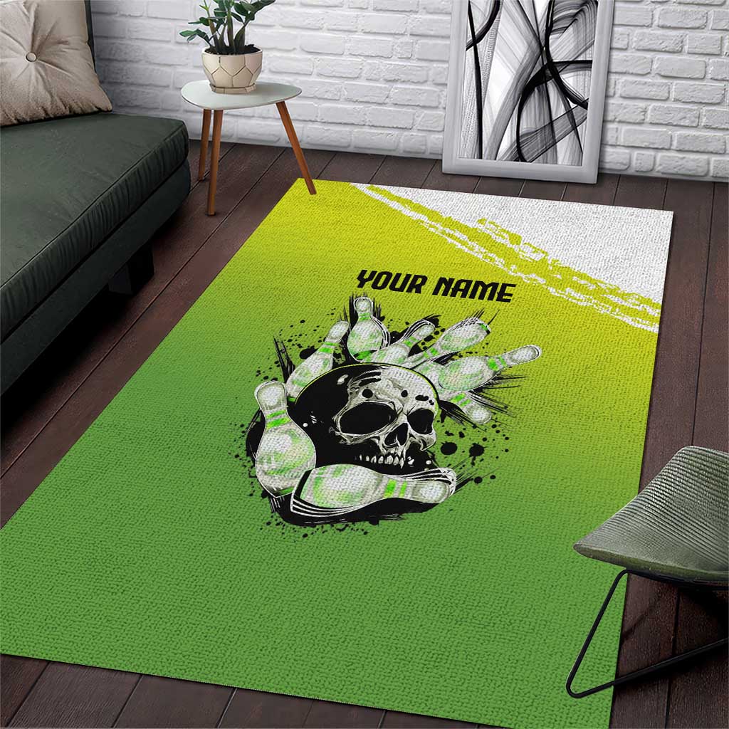 Personalized Skull Bowling Area Rug with Neon Green Strike Design - Edgy Bowler Style - Wonder Print Shop
