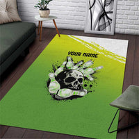 Personalized Skull Bowling Area Rug with Neon Green Strike Design - Edgy Bowler Style - Wonder Print Shop
