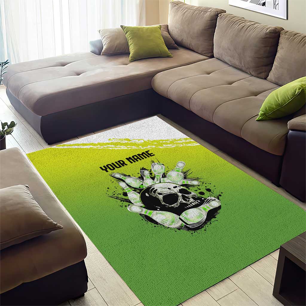 Personalized Skull Bowling Area Rug with Neon Green Strike Design - Edgy Bowler Style - Wonder Print Shop