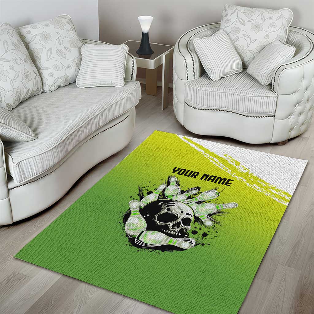 Personalized Skull Bowling Area Rug with Neon Green Strike Design - Edgy Bowler Style - Wonder Print Shop