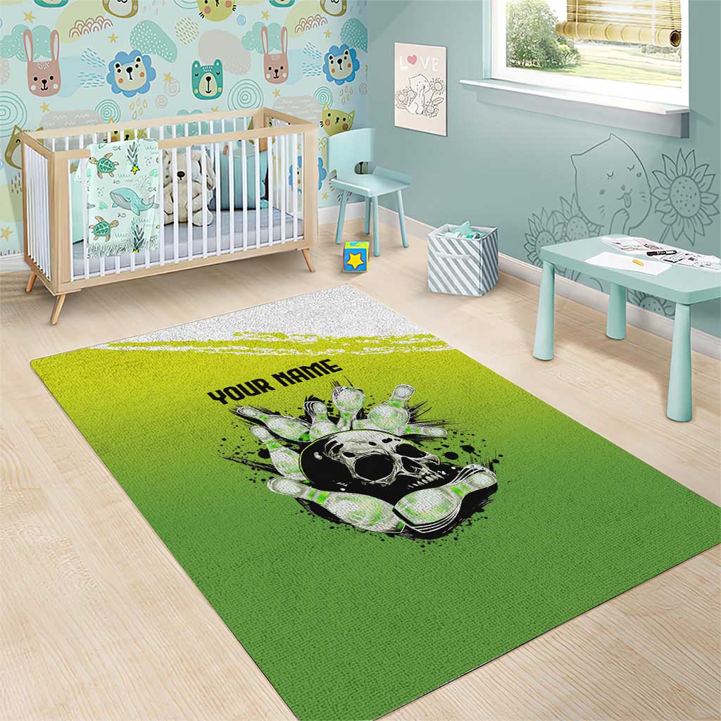 Personalized Skull Bowling Area Rug with Neon Green Strike Design - Edgy Bowler Style - Wonder Print Shop