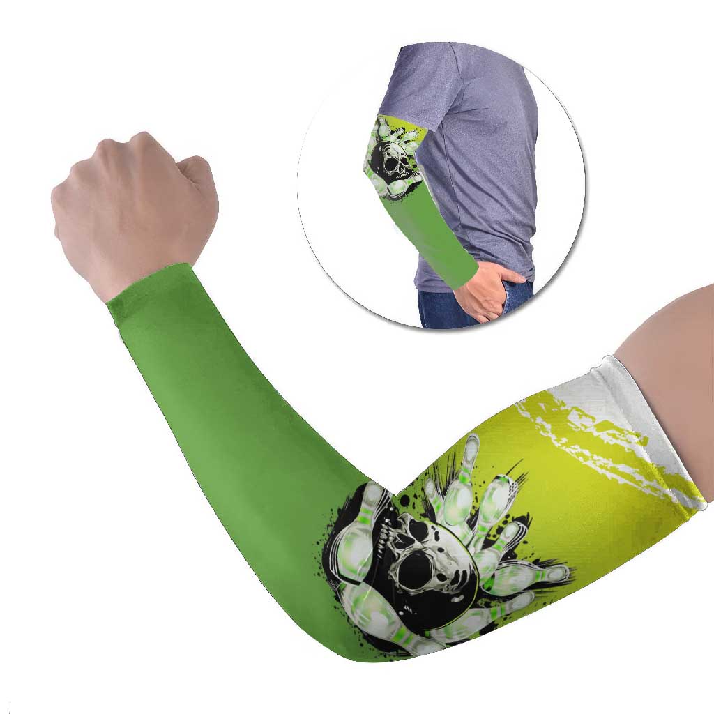 Personalized Skull Bowling Arm Sleeves with Neon Green Strike Design - Edgy Bowler Style - Wonder Print Shop