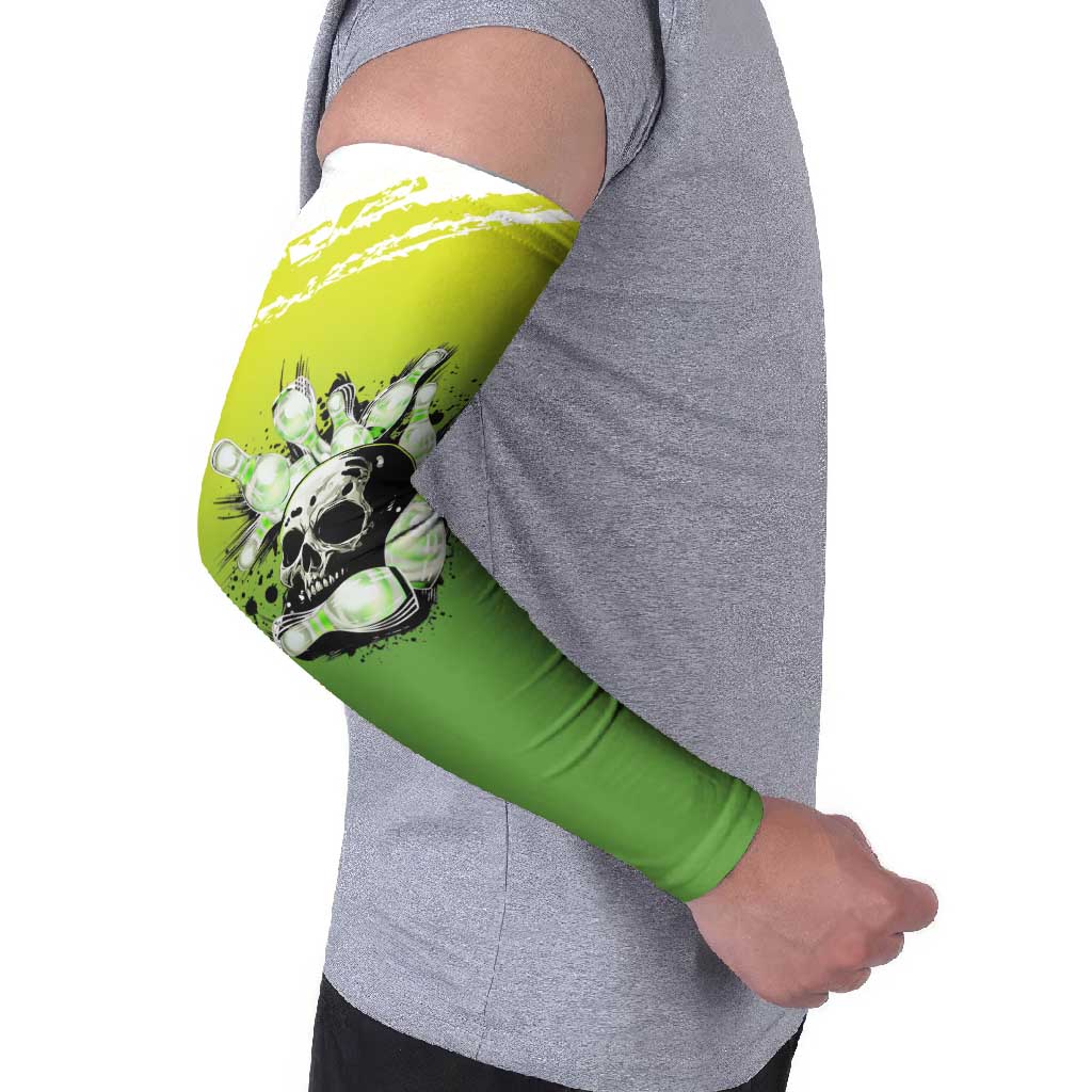 Personalized Skull Bowling Arm Sleeves with Neon Green Strike Design - Edgy Bowler Style - Wonder Print Shop
