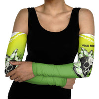 Personalized Skull Bowling Arm Sleeves with Neon Green Strike Design - Edgy Bowler Style - Wonder Print Shop