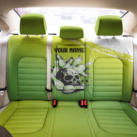 Personalized Skull Bowling Back Car Seat Cover with Neon Green Strike Design - Edgy Bowler Style - Wonder Print Shop