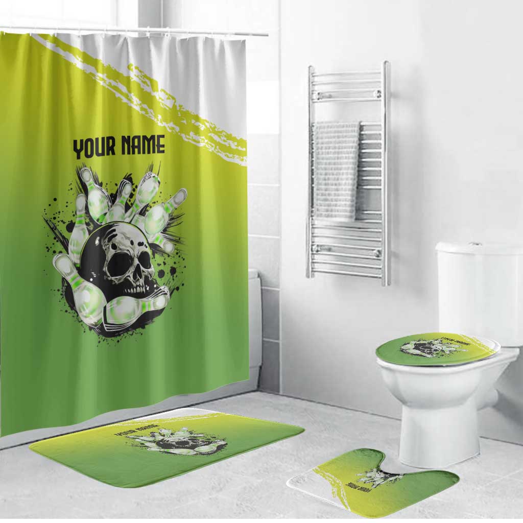 Personalized Skull Bowling Bathroom Set with Neon Green Strike Design - Edgy Bowler Style - Wonder Print Shop