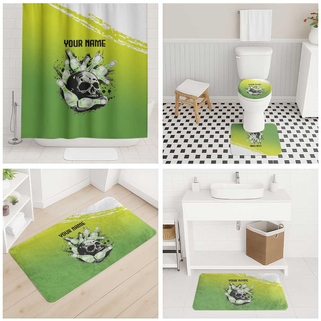 Personalized Skull Bowling Bathroom Set with Neon Green Strike Design - Edgy Bowler Style - Wonder Print Shop