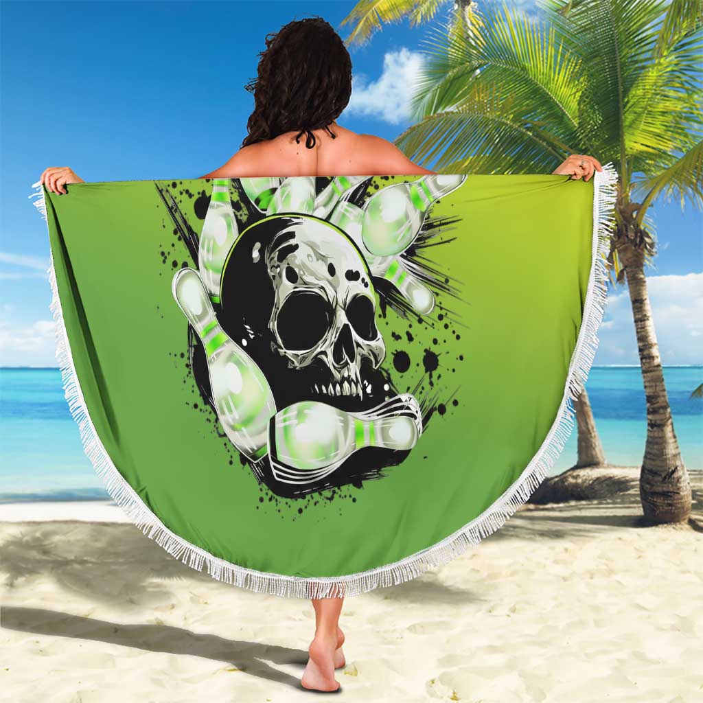 Personalized Skull Bowling Beach Blanket with Neon Green Strike Design - Edgy Bowler Style - Wonder Print Shop