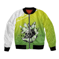 Personalized Skull Bowling Bomber Jacket with Neon Green Strike Design - Edgy Bowler Style - Wonder Print Shop