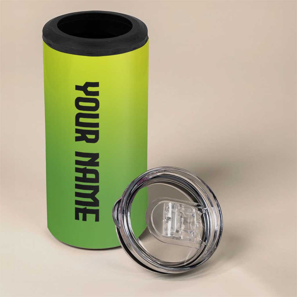 Personalized Skull Bowling 4 in 1 Can Cooler Tumbler with Neon Green Strike Design - Edgy Bowler Style - Wonder Print Shop
