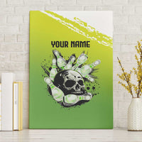 Personalized Skull Bowling Canvas Wall Art with Neon Green Strike Design - Edgy Bowler Style - Wonder Print Shop
