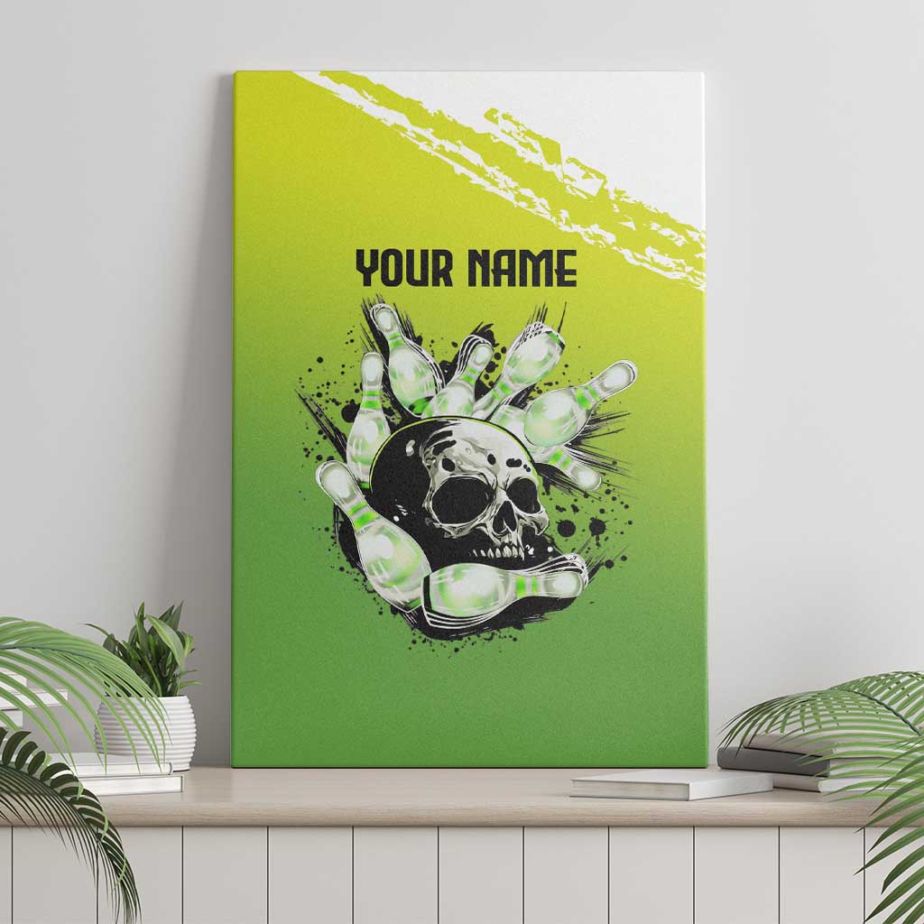 Personalized Skull Bowling Canvas Wall Art with Neon Green Strike Design - Edgy Bowler Style - Wonder Print Shop
