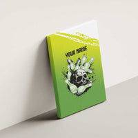 Personalized Skull Bowling Canvas Wall Art with Neon Green Strike Design - Edgy Bowler Style - Wonder Print Shop