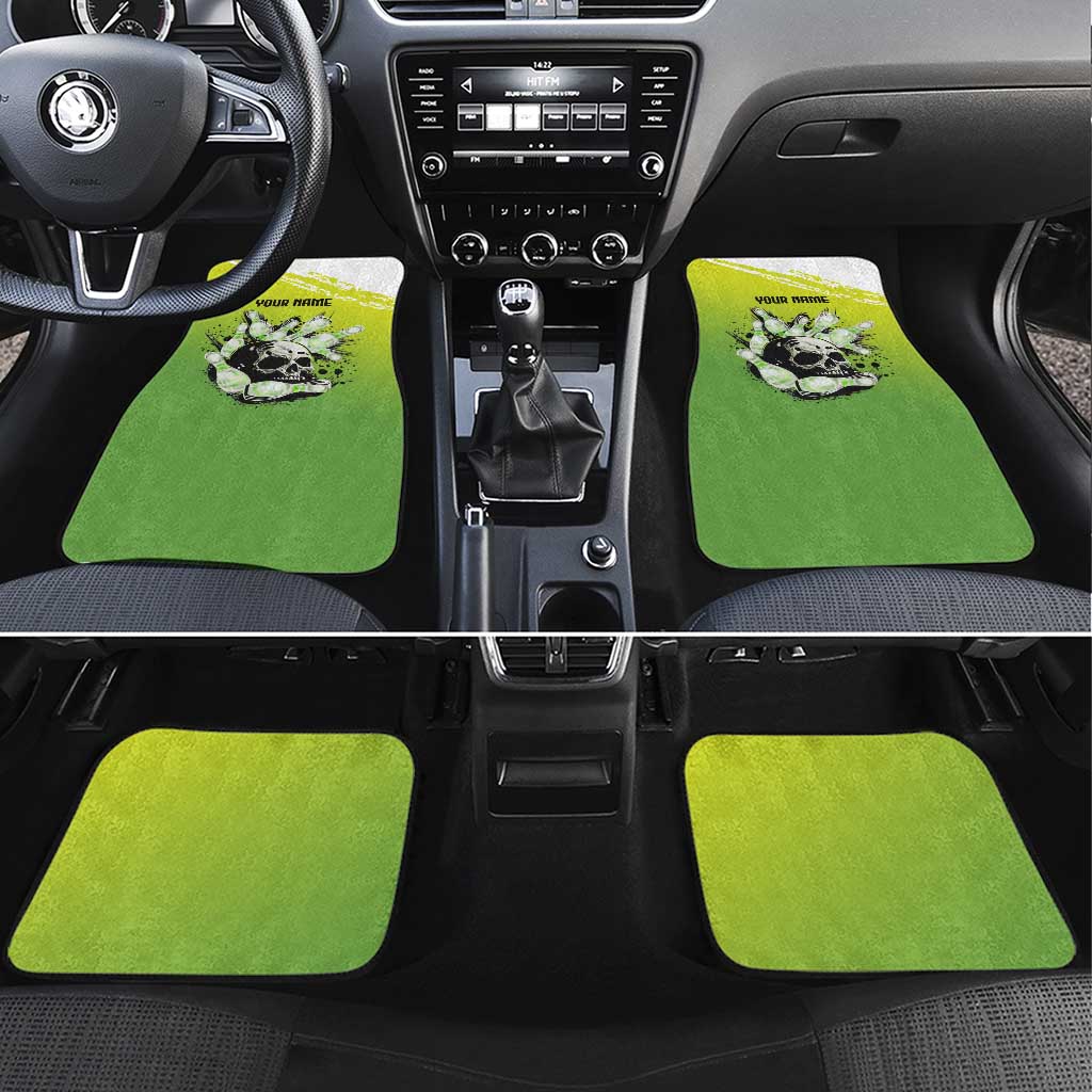 Personalized Skull Bowling Car Mats with Neon Green Strike Design - Edgy Bowler Style - Wonder Print Shop