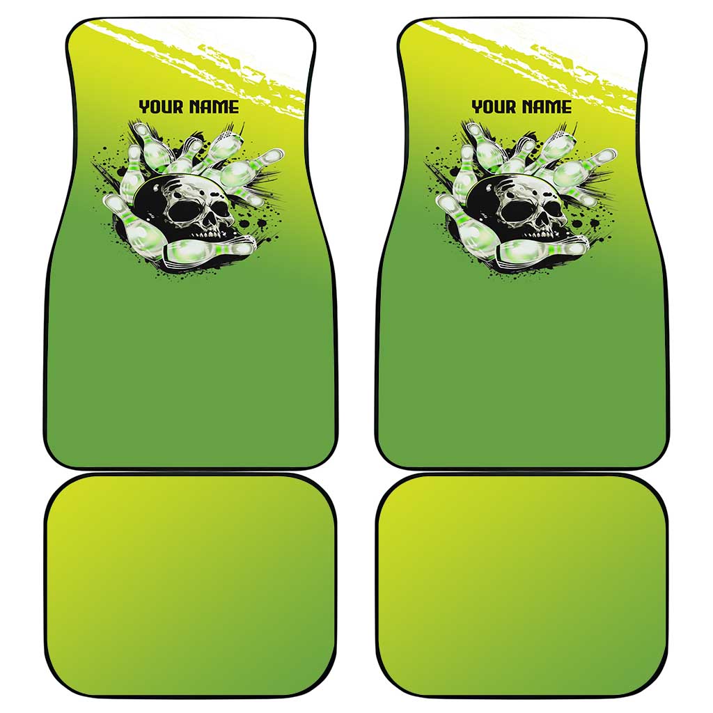 Personalized Skull Bowling Car Mats with Neon Green Strike Design - Edgy Bowler Style - Wonder Print Shop
