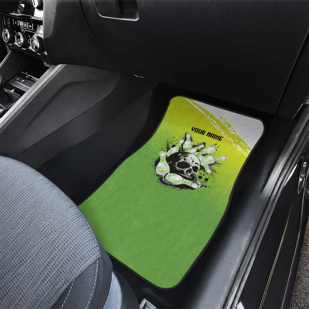 Personalized Skull Bowling Car Mats with Neon Green Strike Design - Edgy Bowler Style - Wonder Print Shop