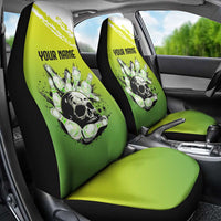 Personalized Skull Bowling Car Seat Cover with Neon Green Strike Design - Edgy Bowler Style - Wonder Print Shop