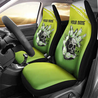 Personalized Skull Bowling Car Seat Cover with Neon Green Strike Design - Edgy Bowler Style - Wonder Print Shop