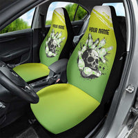 Personalized Skull Bowling Car Seat Cover with Neon Green Strike Design - Edgy Bowler Style - Wonder Print Shop