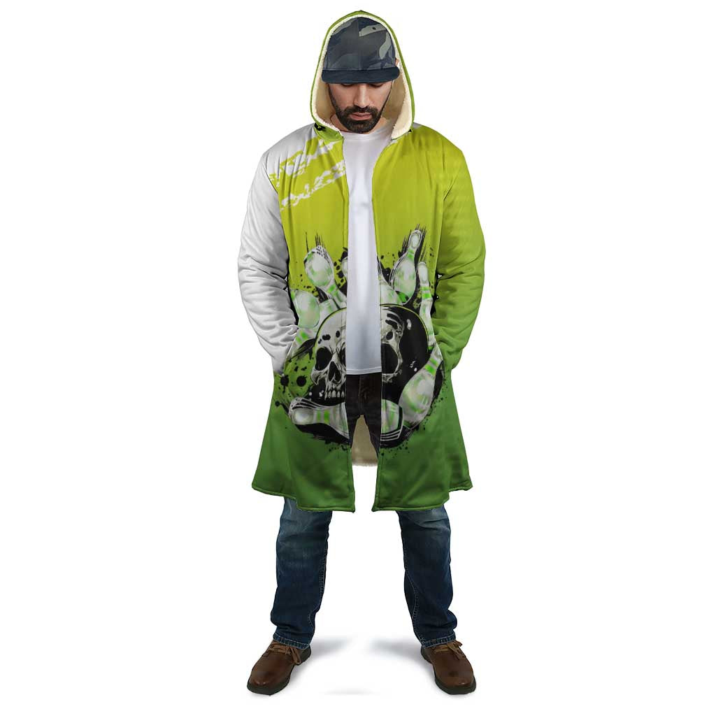 Personalized Skull Bowling Cloak with Neon Green Strike Design - Edgy Bowler Style - Wonder Print Shop