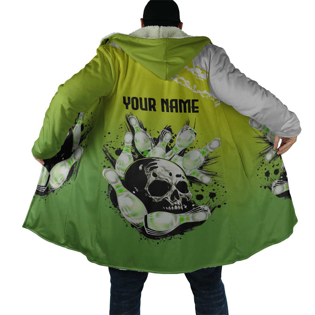 Personalized Skull Bowling Cloak with Neon Green Strike Design - Edgy Bowler Style - Wonder Print Shop