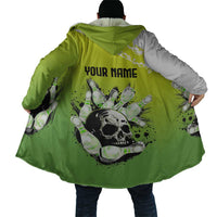 Personalized Skull Bowling Cloak with Neon Green Strike Design - Edgy Bowler Style - Wonder Print Shop