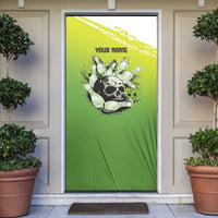 Personalized Skull Bowling Door Cover with Neon Green Strike Design - Edgy Bowler Style - Wonder Print Shop