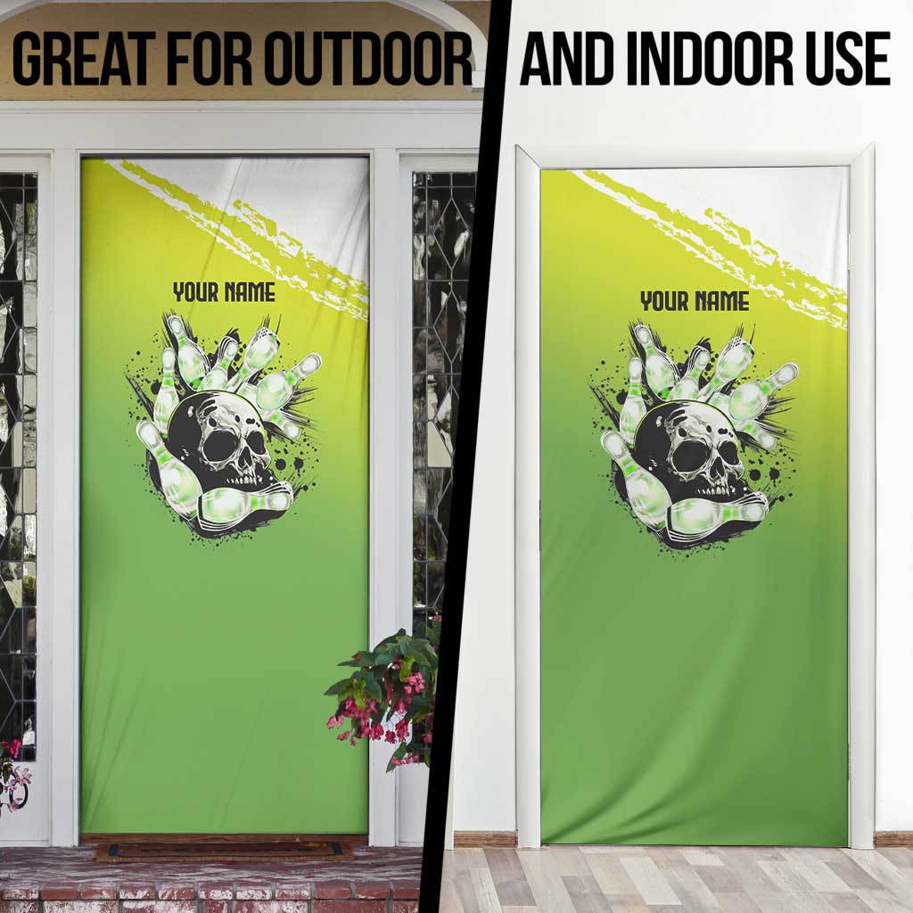 Personalized Skull Bowling Door Cover with Neon Green Strike Design - Edgy Bowler Style - Wonder Print Shop