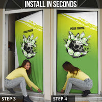 Personalized Skull Bowling Door Cover with Neon Green Strike Design - Edgy Bowler Style - Wonder Print Shop