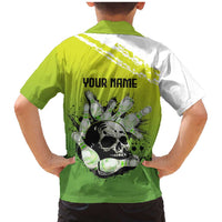 Personalized Skull Bowling Family Matching Mermaid Dress and Hawaiian Shirt with Neon Green Strike Design - Edgy Bowler Style - Wonder Print Shop