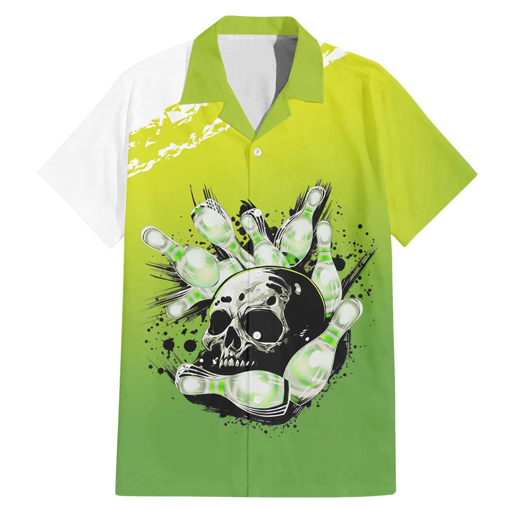 Personalized Skull Bowling Family Matching Mermaid Dress and Hawaiian Shirt with Neon Green Strike Design - Edgy Bowler Style - Wonder Print Shop